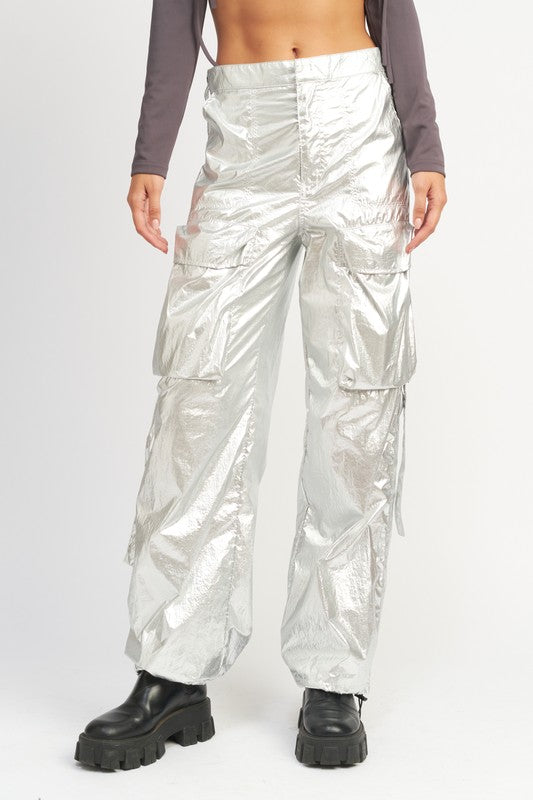 METALLIC CARGO PANTS-Charmful Clothing Boutique