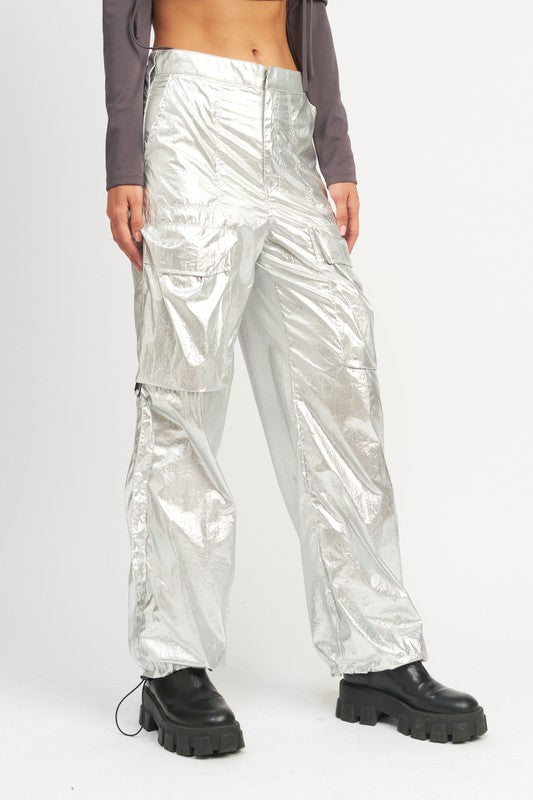 METALLIC CARGO PANTS-Charmful Clothing Boutique