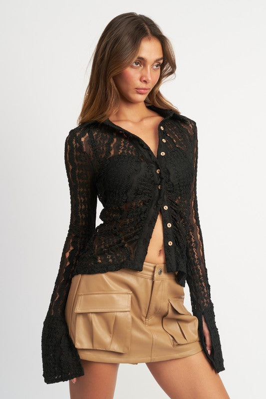 BELL SLEEVE LACE TOP-Charmful Clothing Boutique