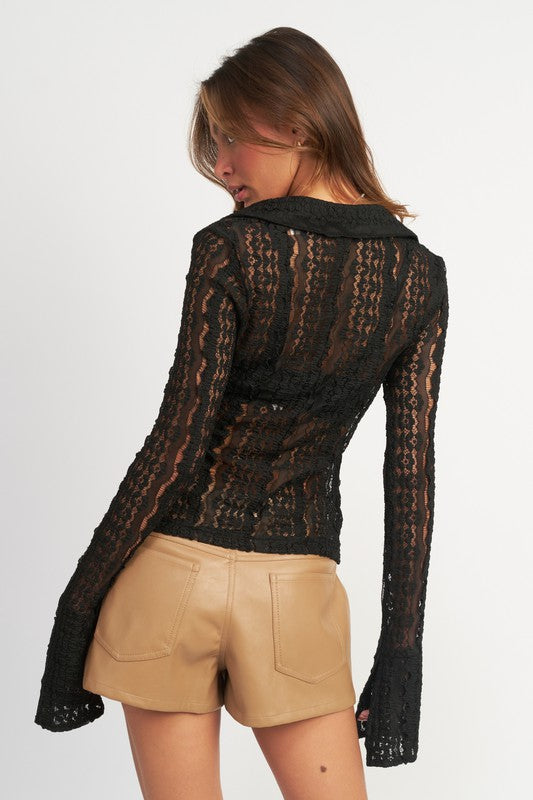 BELL SLEEVE LACE TOP-Charmful Clothing Boutique