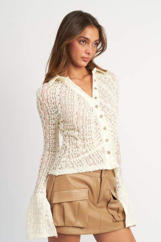 BELL SLEEVE LACE TOP-Charmful Clothing Boutique