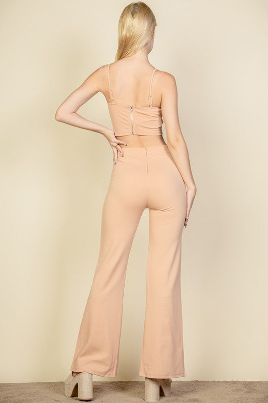 Bustier Crop Top & Front Slit Wide Leg Pants-Charmful Clothing Boutique