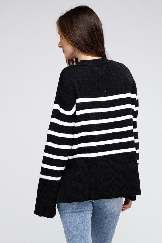 Ribbed Hem Stripe Sweater-Charmful Clothing Boutique