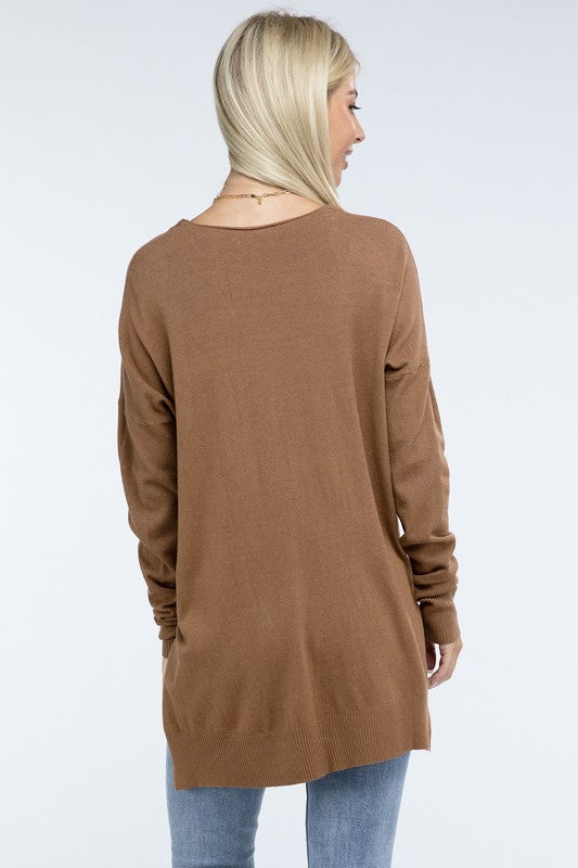 Hi-Low Hem Front Seam Sweater-Charmful Clothing Boutique