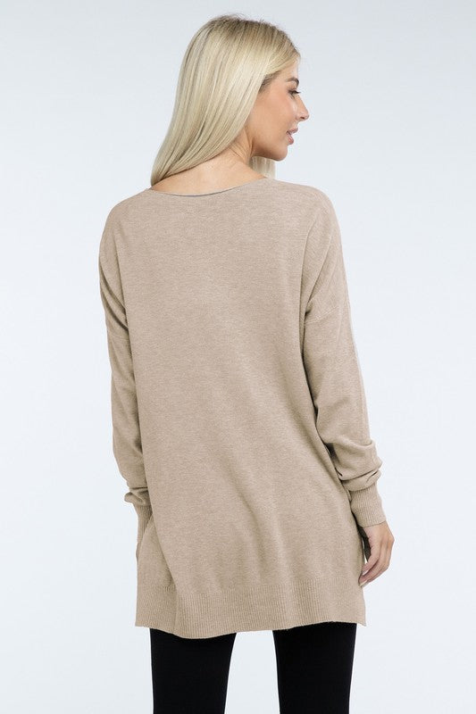 Hi-Low Hem Front Seam Sweater-Charmful Clothing Boutique