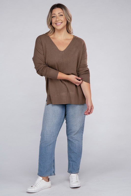 Plus Garment Dyed Front Seam Sweater-Charmful Clothing Boutique