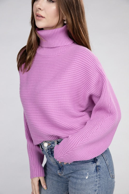 Viscose Dolman Sleeve Turtleneck Sweater-Charmful Clothing Boutique