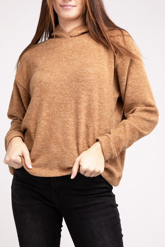 Hooded Brushed Melange Hacci Sweater-Charmful Clothing Boutique