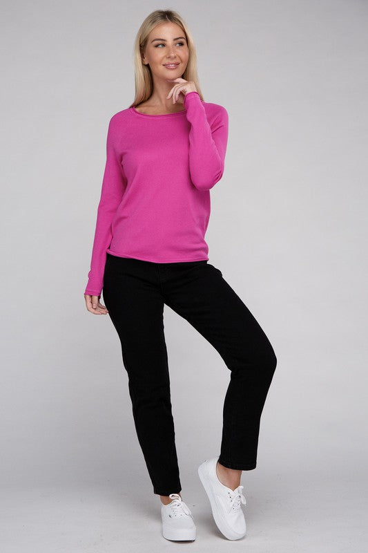 Viscose Round Neck Basic Sweater-Charmful Clothing Boutique