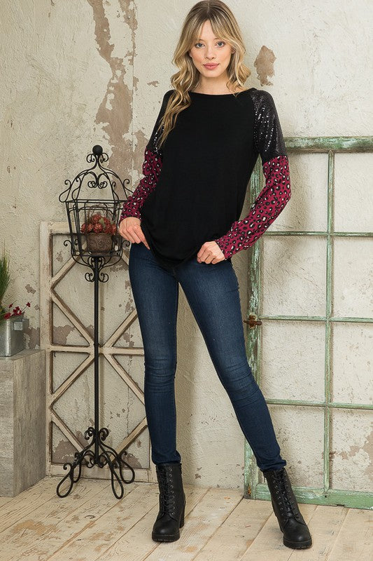 Trans Sequin Contrast Sweater Knit-Charmful Clothing Boutique