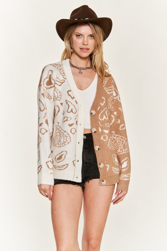 Heart paisley and Color block cardigan JJK5018-Charmful Clothing Boutique