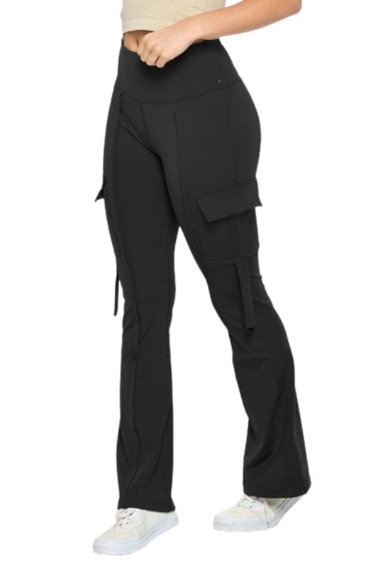 High Waisted Pocket Cargo Flare Casual Leggings-Charmful Clothing Boutique