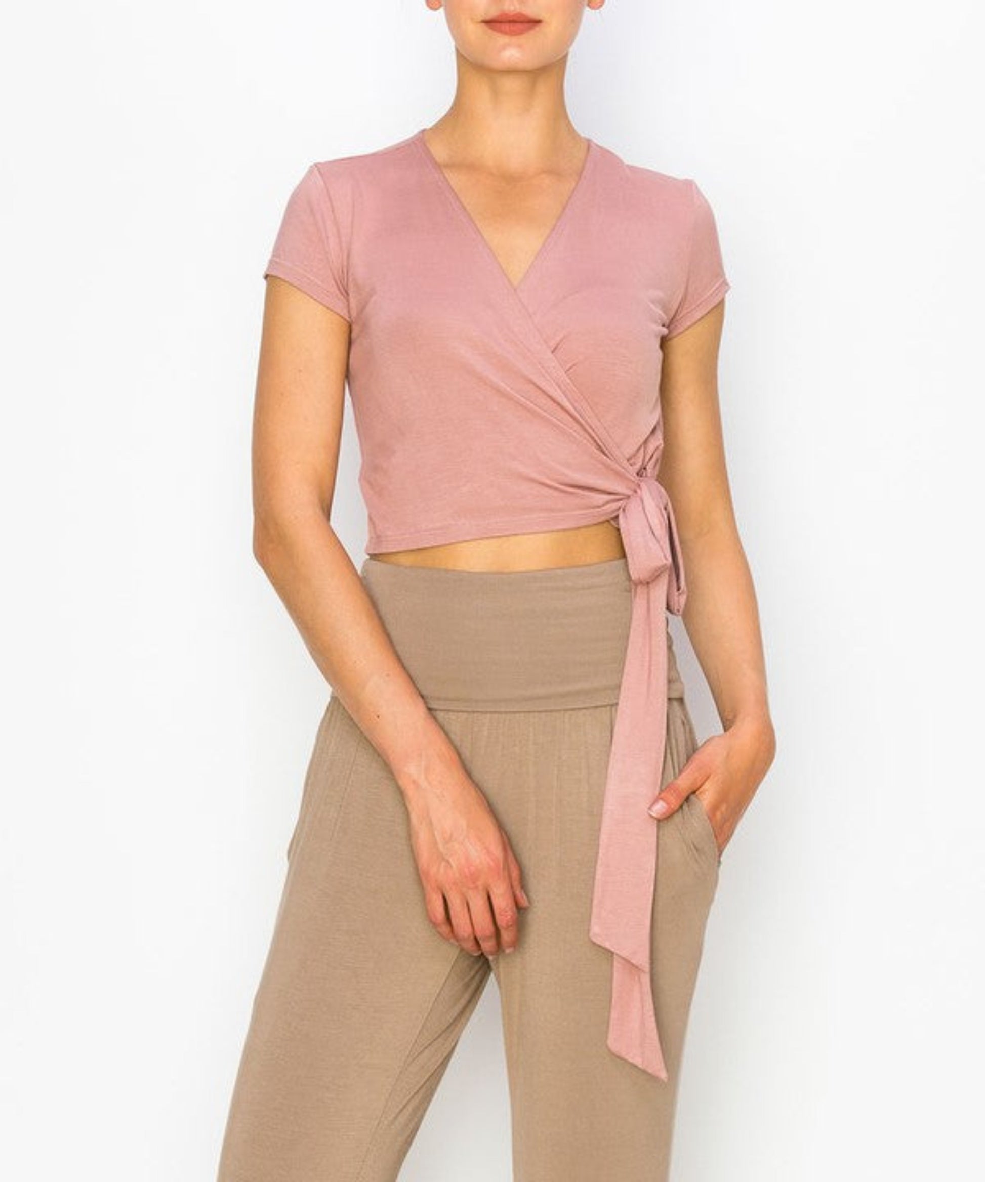 BAMBOO WRAP CROP CAM SLV-Charmful Clothing Boutique