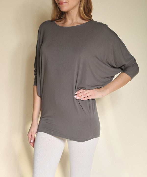 BAMBOO SIDE ROUCH DOLMAN TOP-Charmful Clothing Boutique