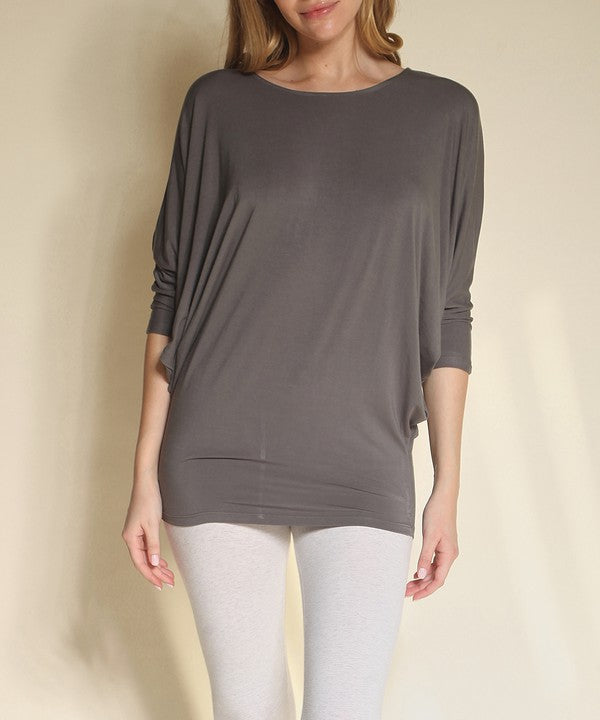 BAMBOO SIDE ROUCH DOLMAN TOP-Charmful Clothing Boutique