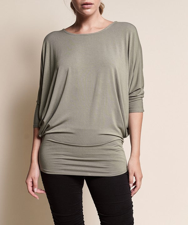 BAMBOO SIDE ROUCH DOLMAN TOP-Charmful Clothing Boutique