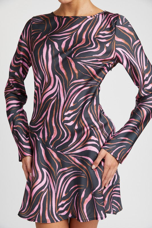 ZEBRA PRINT MINI DRESS WITH LACED UP BACK-Charmful Clothing Boutique