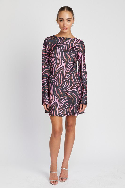 ZEBRA PRINT MINI DRESS WITH LACED UP BACK-Charmful Clothing Boutique