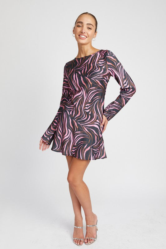 ZEBRA PRINT MINI DRESS WITH LACED UP BACK-Charmful Clothing Boutique