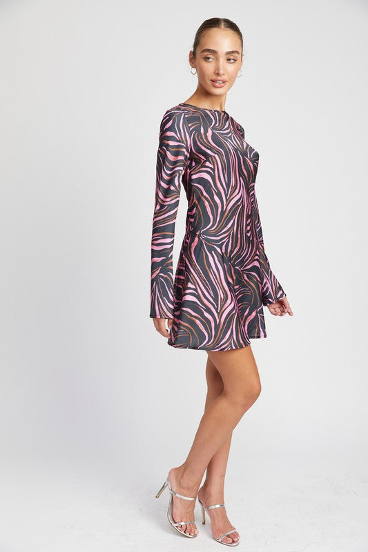 ZEBRA PRINT MINI DRESS WITH LACED UP BACK-Charmful Clothing Boutique