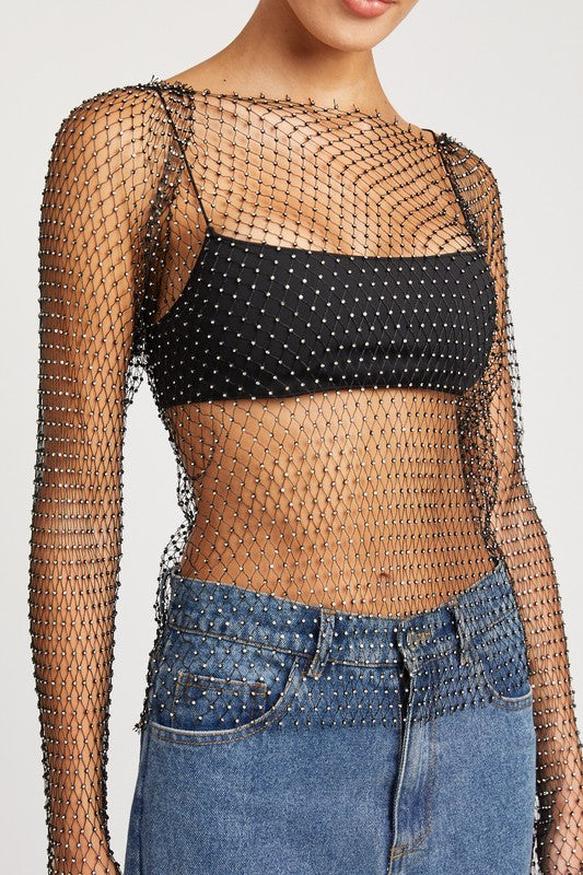 RHINESTONES NET TOP-Charmful Clothing Boutique