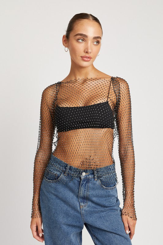 RHINESTONES NET TOP-Charmful Clothing Boutique