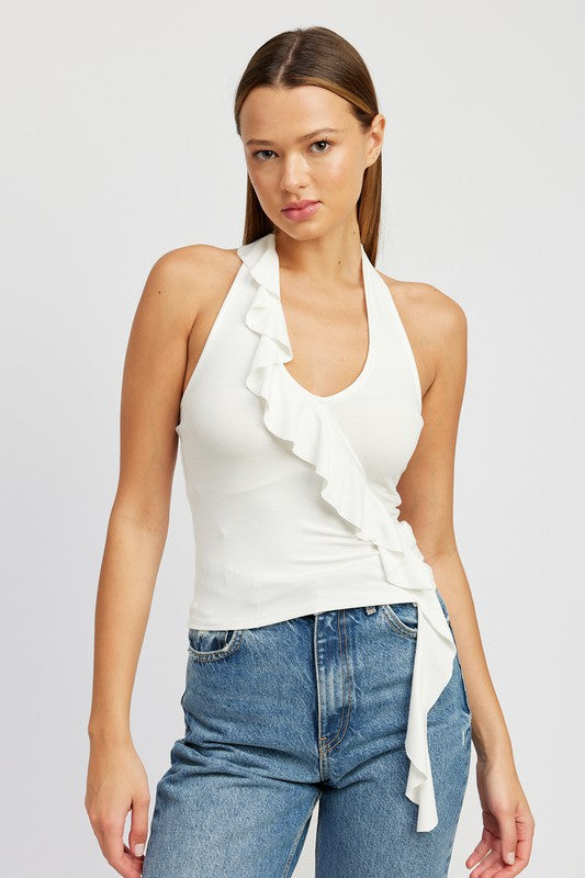 RUFFLED HALTER TOP-Charmful Clothing Boutique