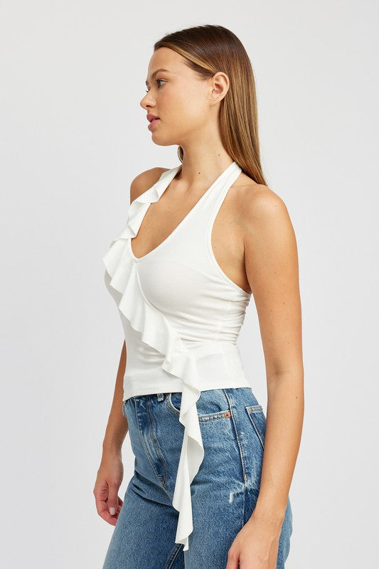 RUFFLED HALTER TOP-Charmful Clothing Boutique