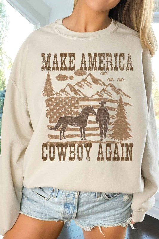 MAKE AMERICA COWBOY AGAIN OVERSIZED SWEATSHIRT-Charmful Clothing Boutique