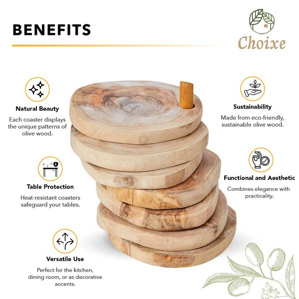 Olive Wood Coaster Set with Holder -7 Pcs-Charmful Clothing Boutique