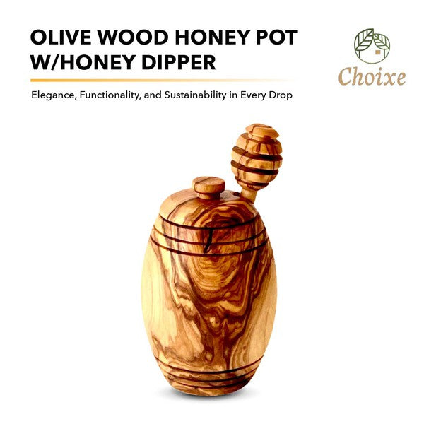 Olive Wood Honey Pot w/Honey Dipper-Charmful Clothing Boutique