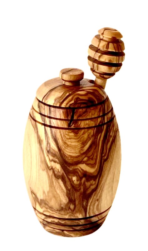 Olive Wood Honey Pot w/Honey Dipper-Charmful Clothing Boutique