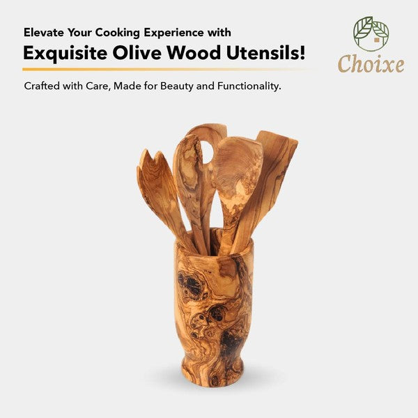 Olive Wood Kitchen Servers Set w/Holder -6 Pcs-Charmful Clothing Boutique