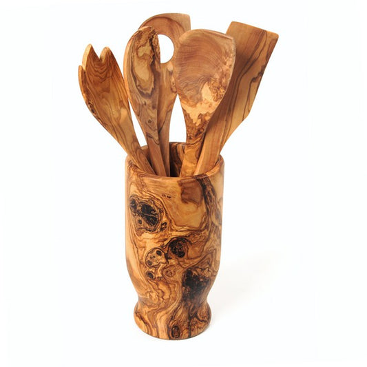 Olive Wood Kitchen Servers Set w/Holder -6 Pcs-Charmful Clothing Boutique