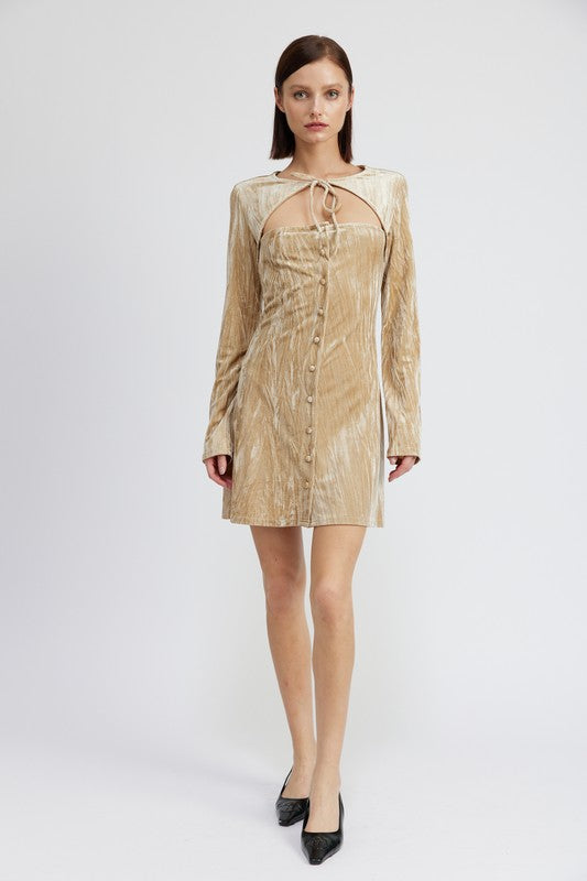LONG SLEEVE MINI SUEDE DRESS-Charmful Clothing Boutique