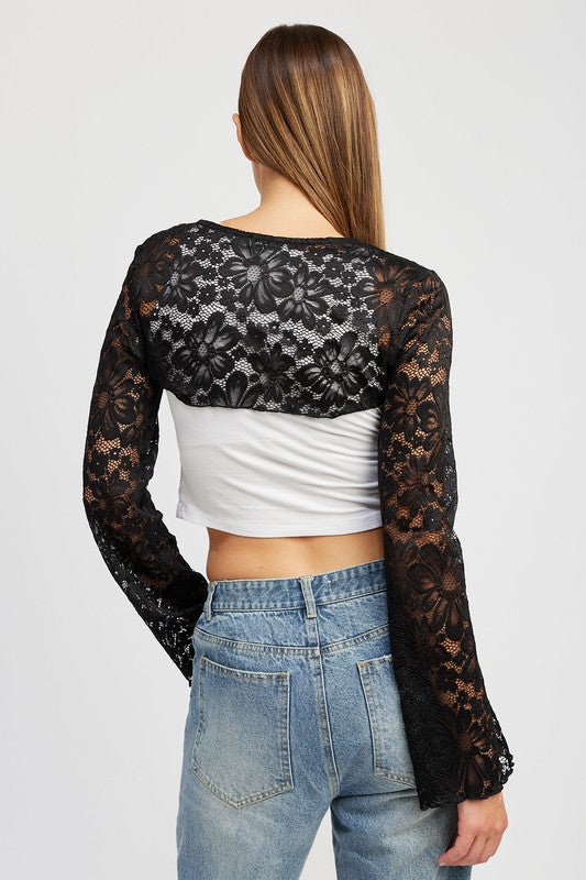 LONG SLEEVE LACE BOLERO-Charmful Clothing Boutique