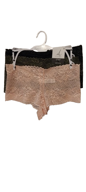 CLEARANCE - French Affair Cheeky Boyshort Stretch Lace Panties - 3 Pack in Dark Olive Green, Pink Blush and Black
