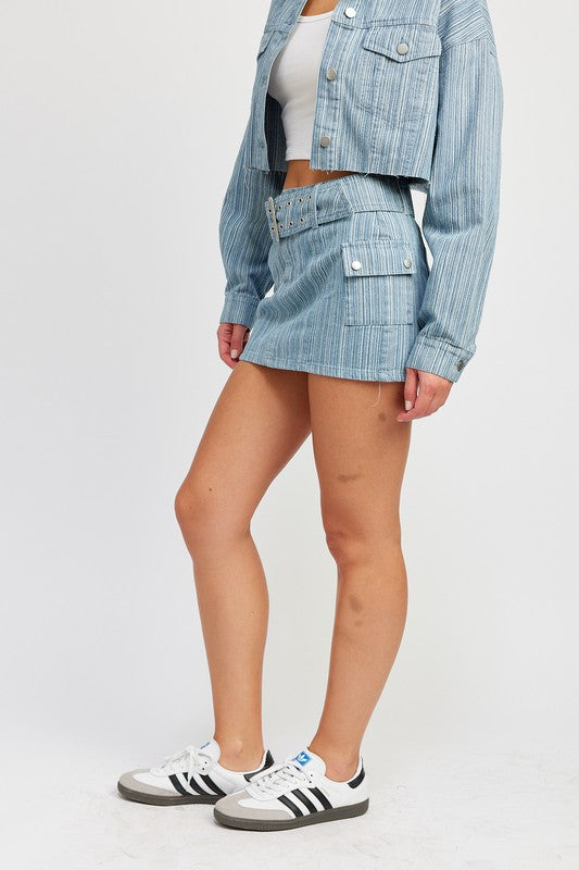 BELTED MINI DENIM SKIRT-Charmful Clothing Boutique