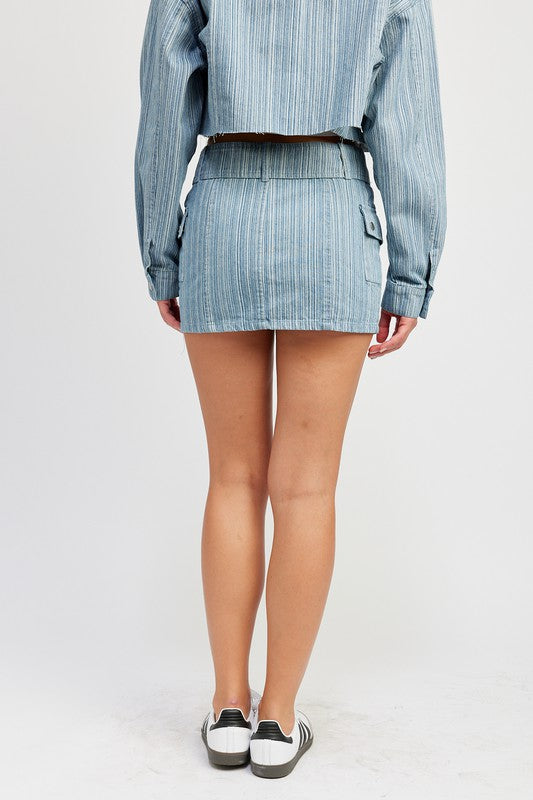 BELTED MINI DENIM SKIRT-Charmful Clothing Boutique