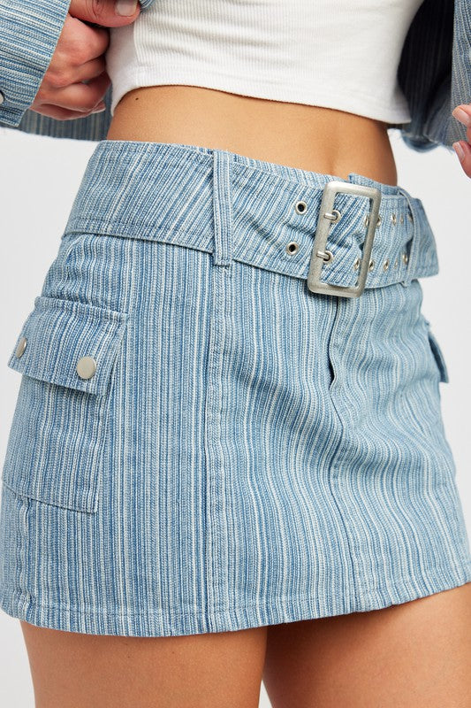 BELTED MINI DENIM SKIRT-Charmful Clothing Boutique