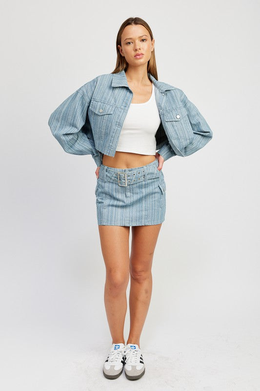 BELTED MINI DENIM SKIRT-Charmful Clothing Boutique