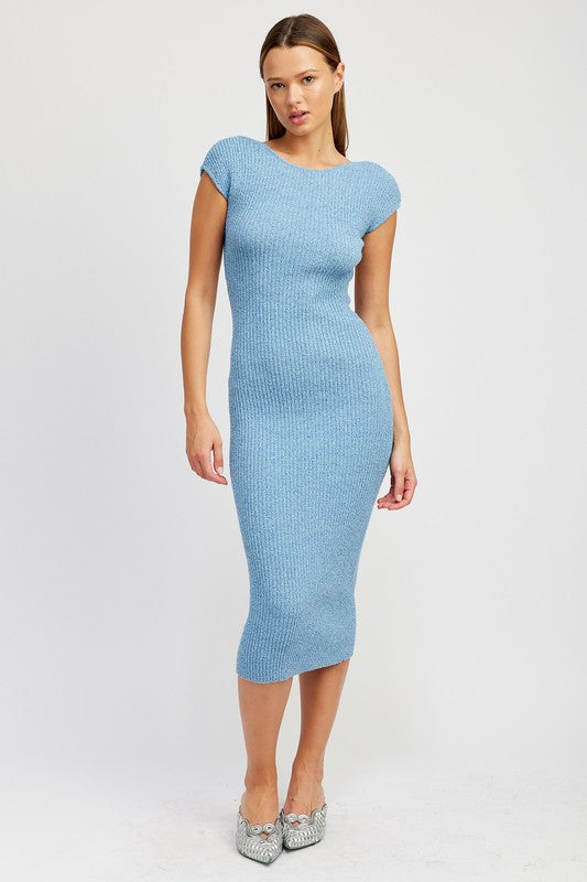 CAP SLEEVE BODYCON DRESS WITH OPEN BACK-Charmful Clothing Boutique