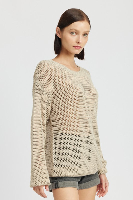 CROCHET LONG SLEEVE TOP-Charmful Clothing Boutique