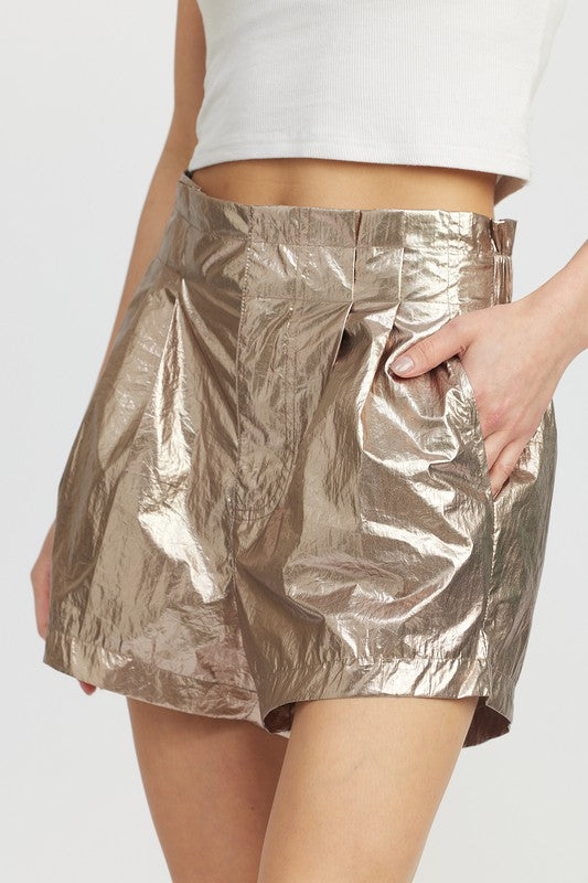 PAPERBAG METALLIC SHORTS-Charmful Clothing Boutique