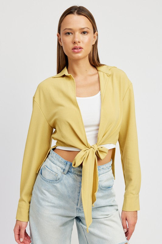 TIE FRONT CROPPED BLOUSE-Charmful Clothing Boutique