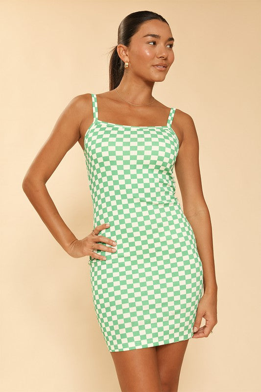 Checkered rib knit tank top dress-Charmful Clothing Boutique