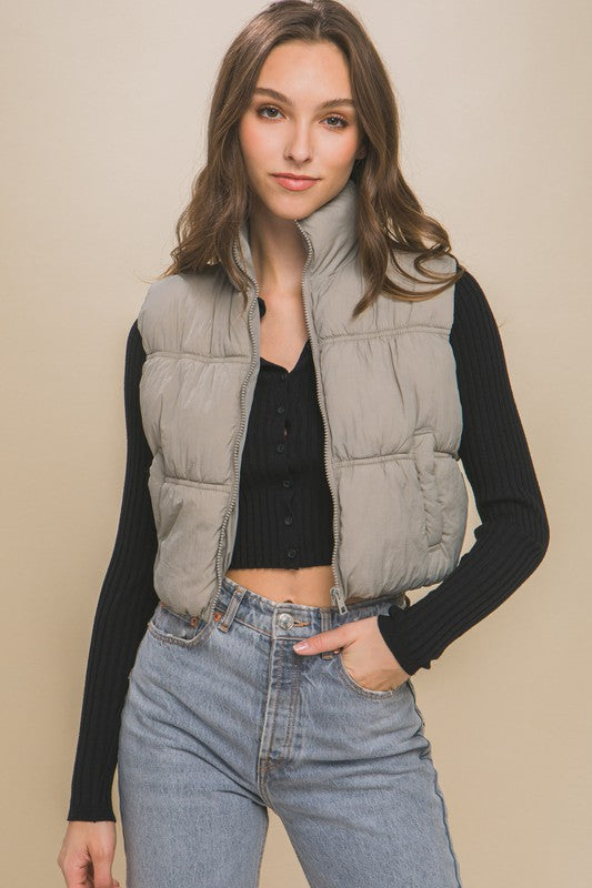 High Neck Puffer Vest-Charmful Clothing Boutique