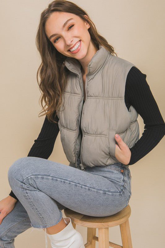 High Neck Puffer Vest-Charmful Clothing Boutique