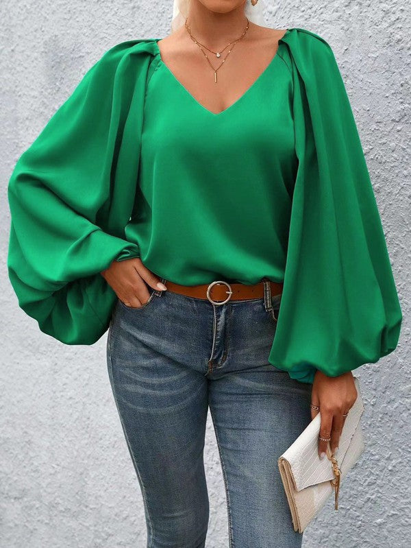 Lantern Sleeve Blouse-Charmful Clothing Boutique