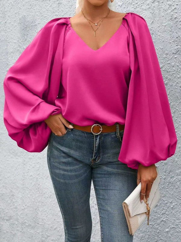 Lantern Sleeve Blouse-Charmful Clothing Boutique